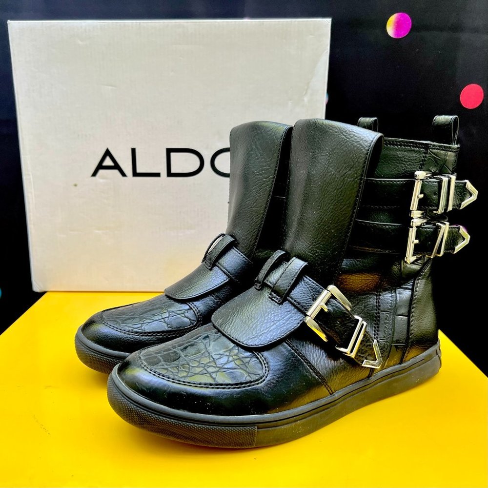 ALDO SCHEUERS Black 3 Buckle Boots Side Zipper
